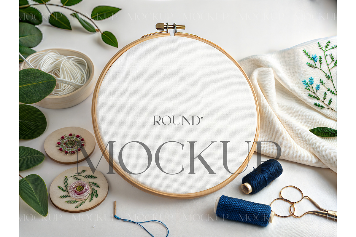 Fresh Botanical & Navy Hoop Mockup, a Product Mockup by MockupWizard (Photo 1 of 3)