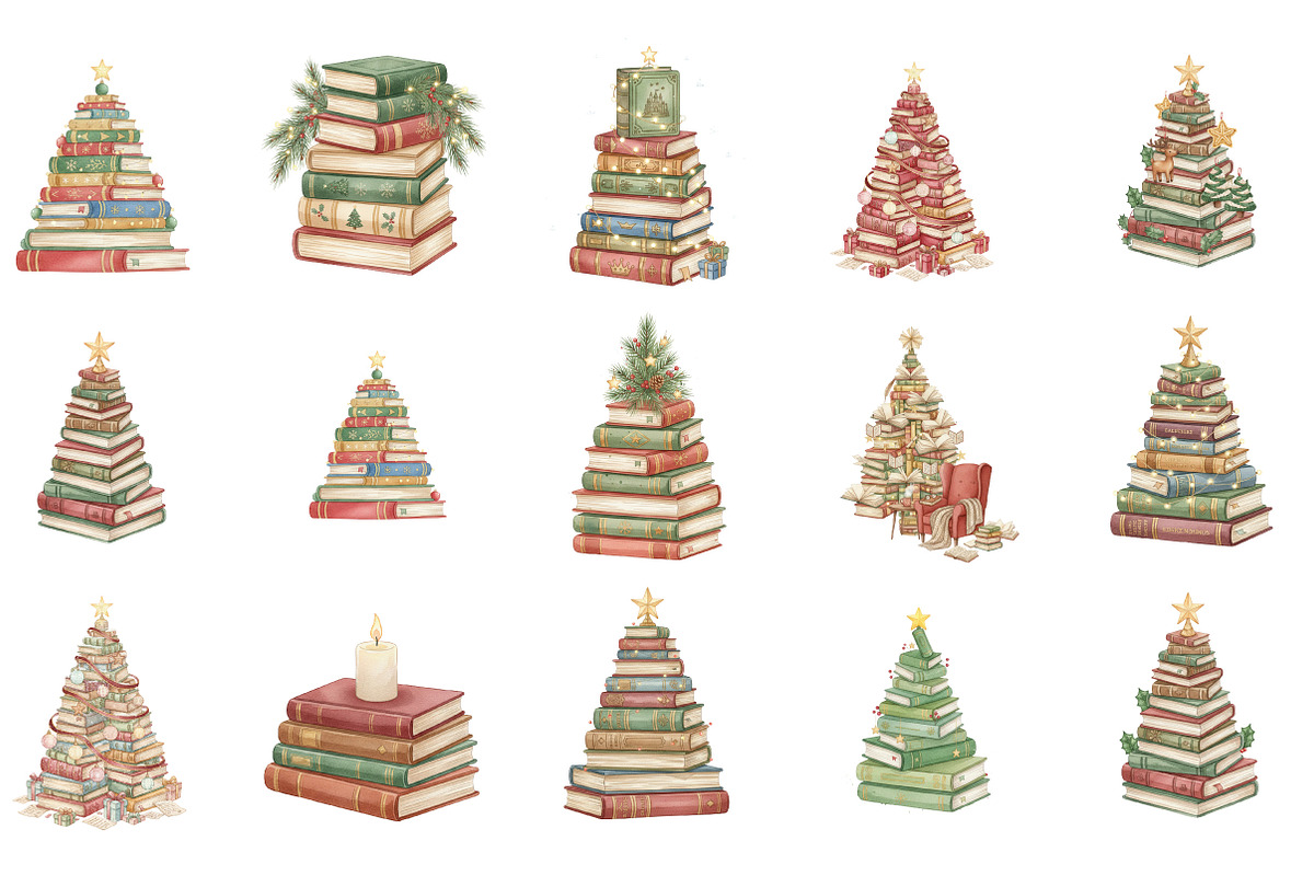 Books Christmas Tree Clipart, an Illustration by Designking (Photo 3 of 5)