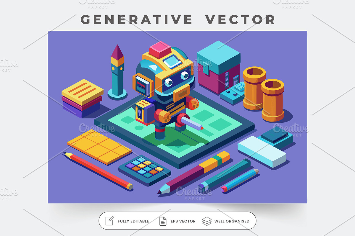 A colorful robot character is being, a Graphic by SouravDesign
