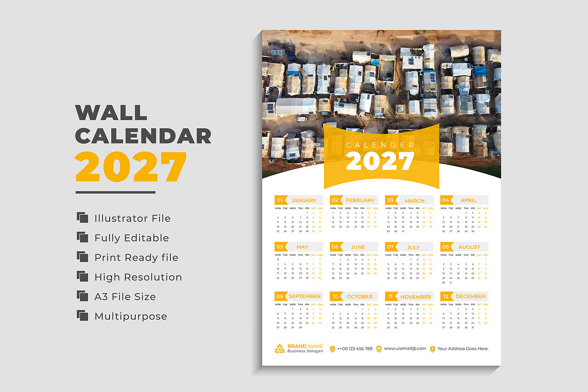 2027 Landscape Calendar Template, a Stationery Template by pixelcreatx (Photo 6 of 7)