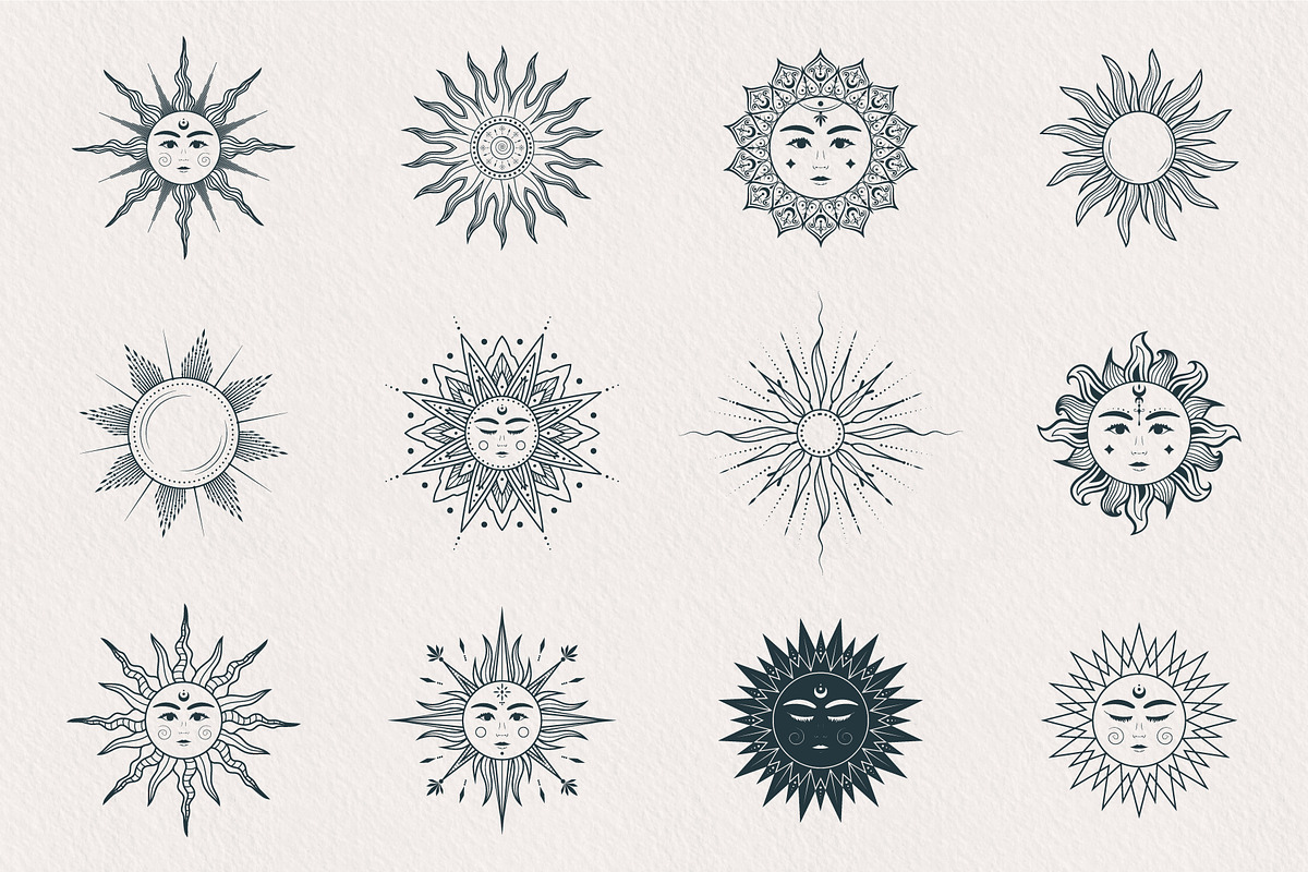 Hand drawn Mystical Sun & Moon Set, an Illustration by KirillsWorkshop (Photo 8 of 11)