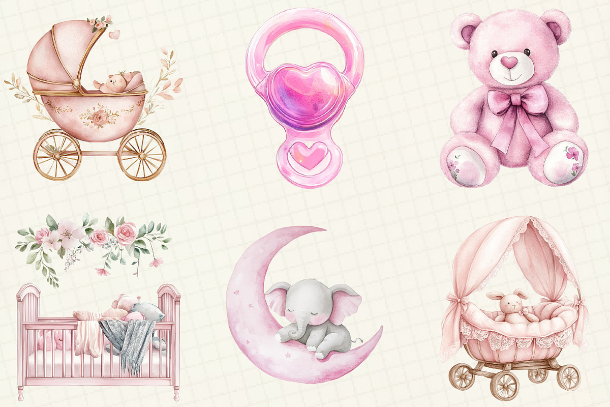 Pink Baby Girl Nursery Clipart, an Illustration by OK Design (Photo 5 of 5)