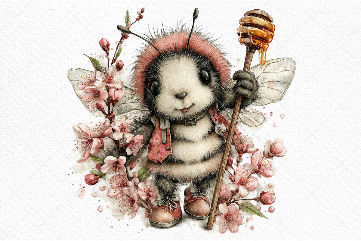 Whimsical Spring Bee Clipart PNG, an Illustration by Craft Nest (Photo 9 of 11)