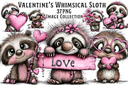 Valentine's Whimsical Sloth Clipart, an Illustration by Dream Creation (Thumbnail 1 of 8)