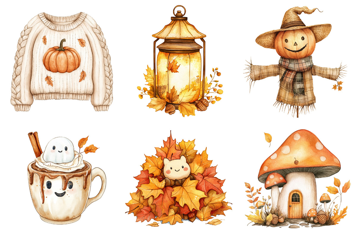 Kawaii Cozy Fall Autumn Clipart, a Seasonal Illustration by CitraGraphics (Photo 2 of 7)