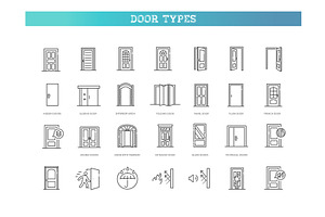 Door Types Line Icons Set, an Outline Icon by Tettygreen