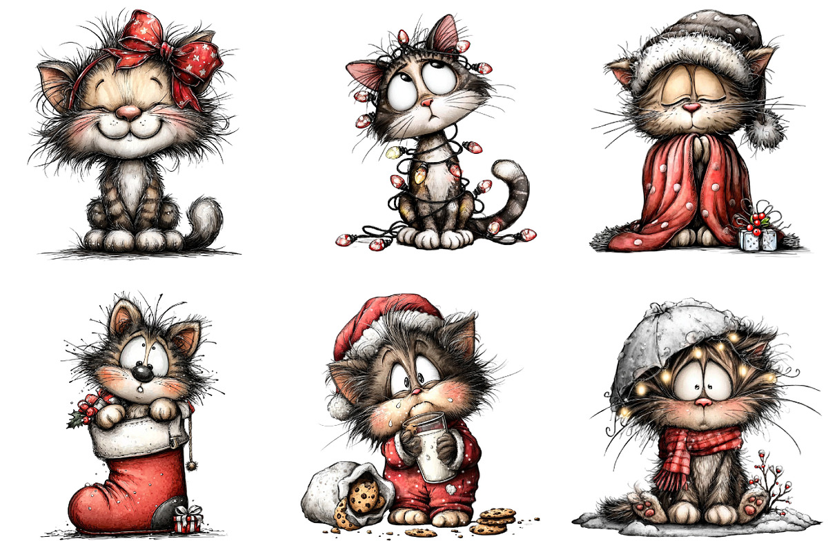 Quirky Christmas Cat Clipart, an Illustration by DreamArtGraphic (Photo 4 of 4)