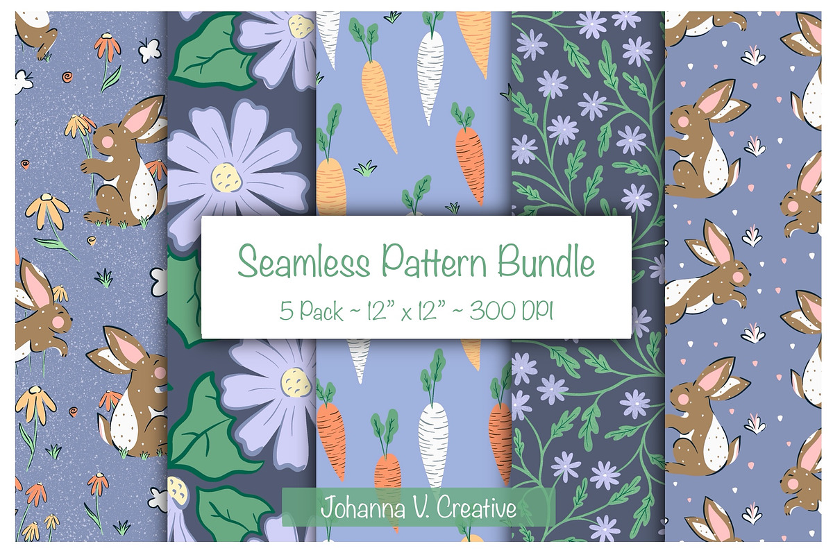 Spring Bunny Seamless Patterns, an Illustration by Johanna V. Creative (Photo 1 of 7)