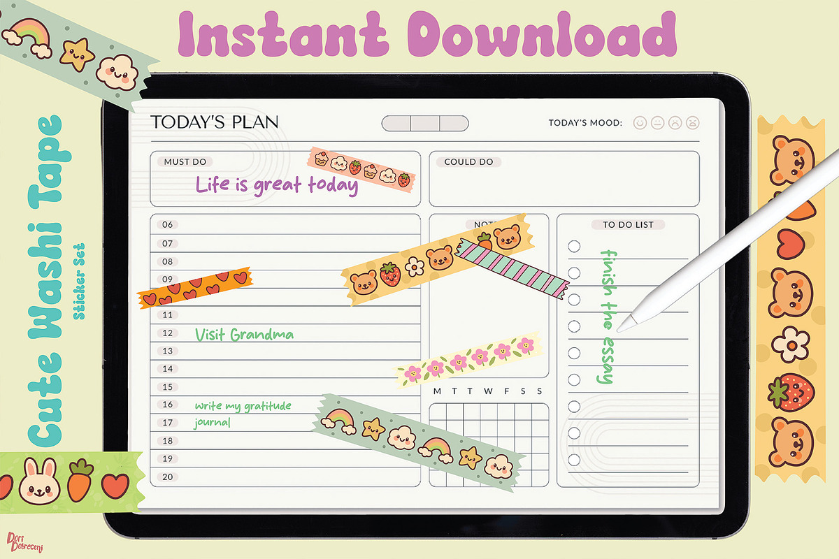 Cute Washi Tape Digital Stickers, a Graphic by Dori Debreceni draws (Photo 1 of 2)