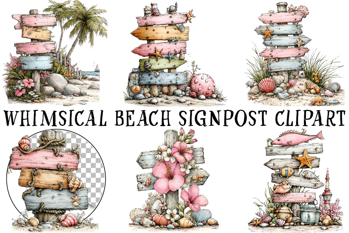 Whimsical Beach Signpost Clipart, an Illustration by OK Design (Photo 2 of 6)