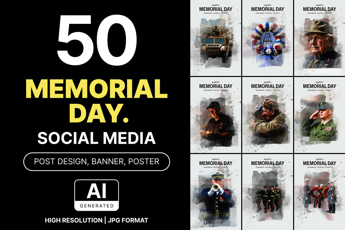 50 Memorial day Posts design set, a Social Media Template by Walldecorated (Photo 1 of 3)