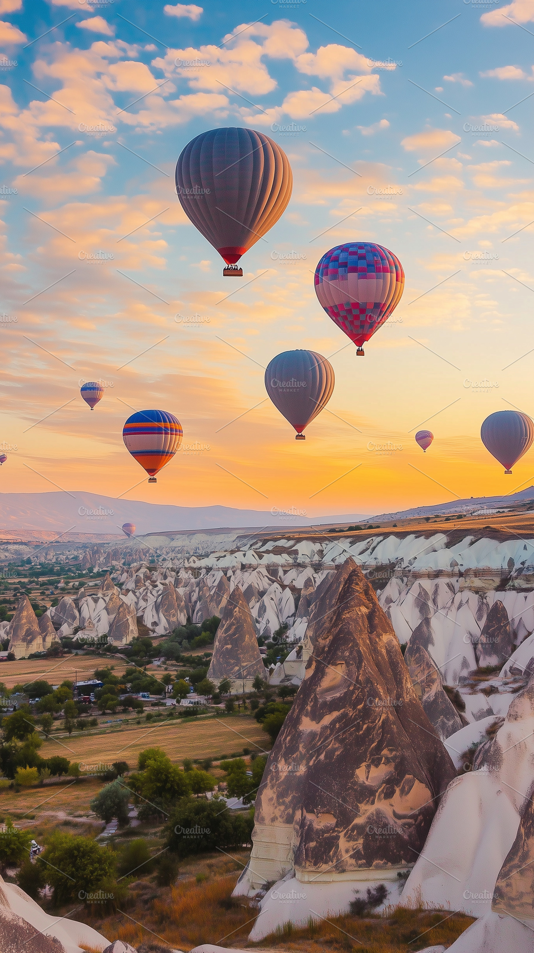 Hot air balloons over mountain, a Photo by MistyDay