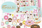 Yummy Donut Clipart+Pattern set, an Illustration by Mia's Graphic Design (Thumbnail 2 of 9)