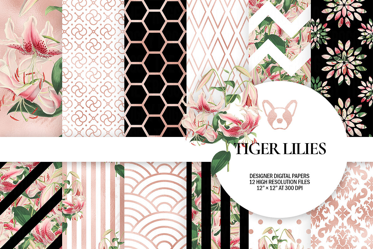 Rose Gold Floral Digital Paper Pack, a Texture Graphic by TheFroggyDoggy
