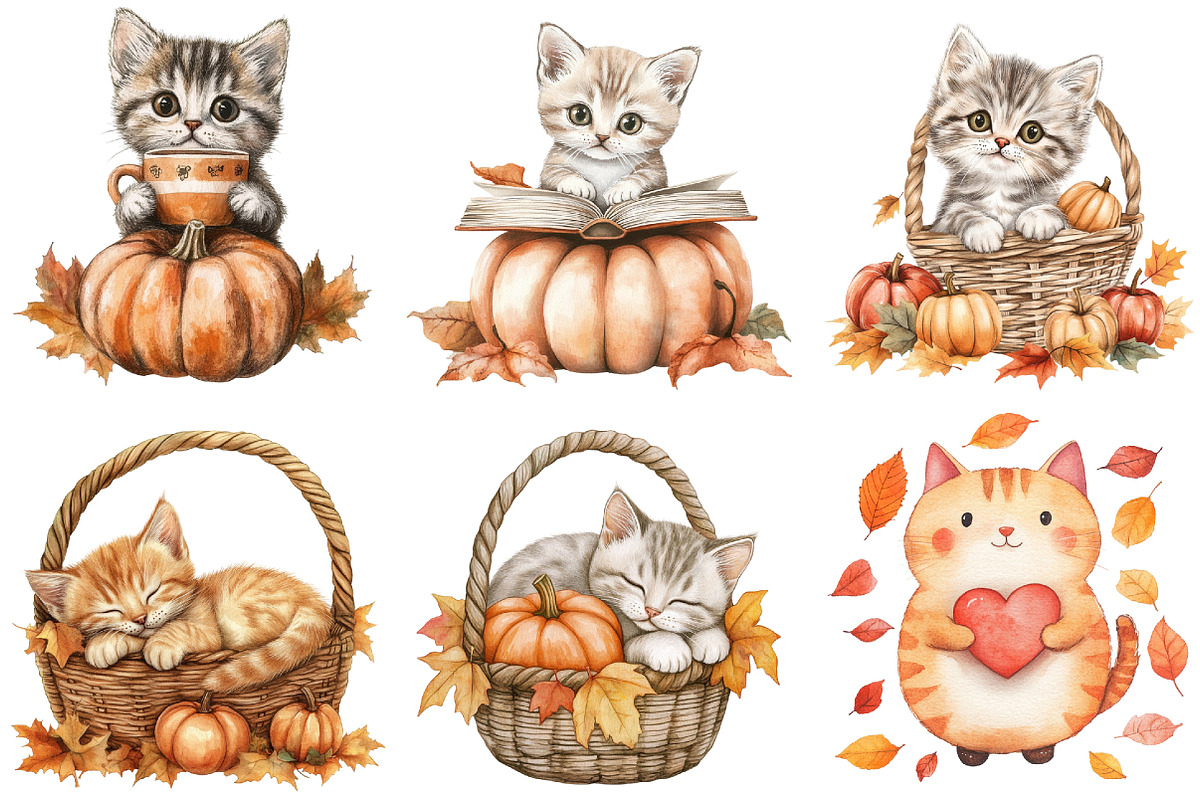 Cute Autumn Cat Sublimation Clipart, an Illustration by CitraGraphics (Photo 2 of 5)