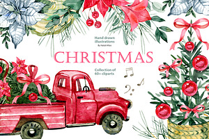 Christmas. Watercolor Clipart Set, an Illustration by NataliMiasStore