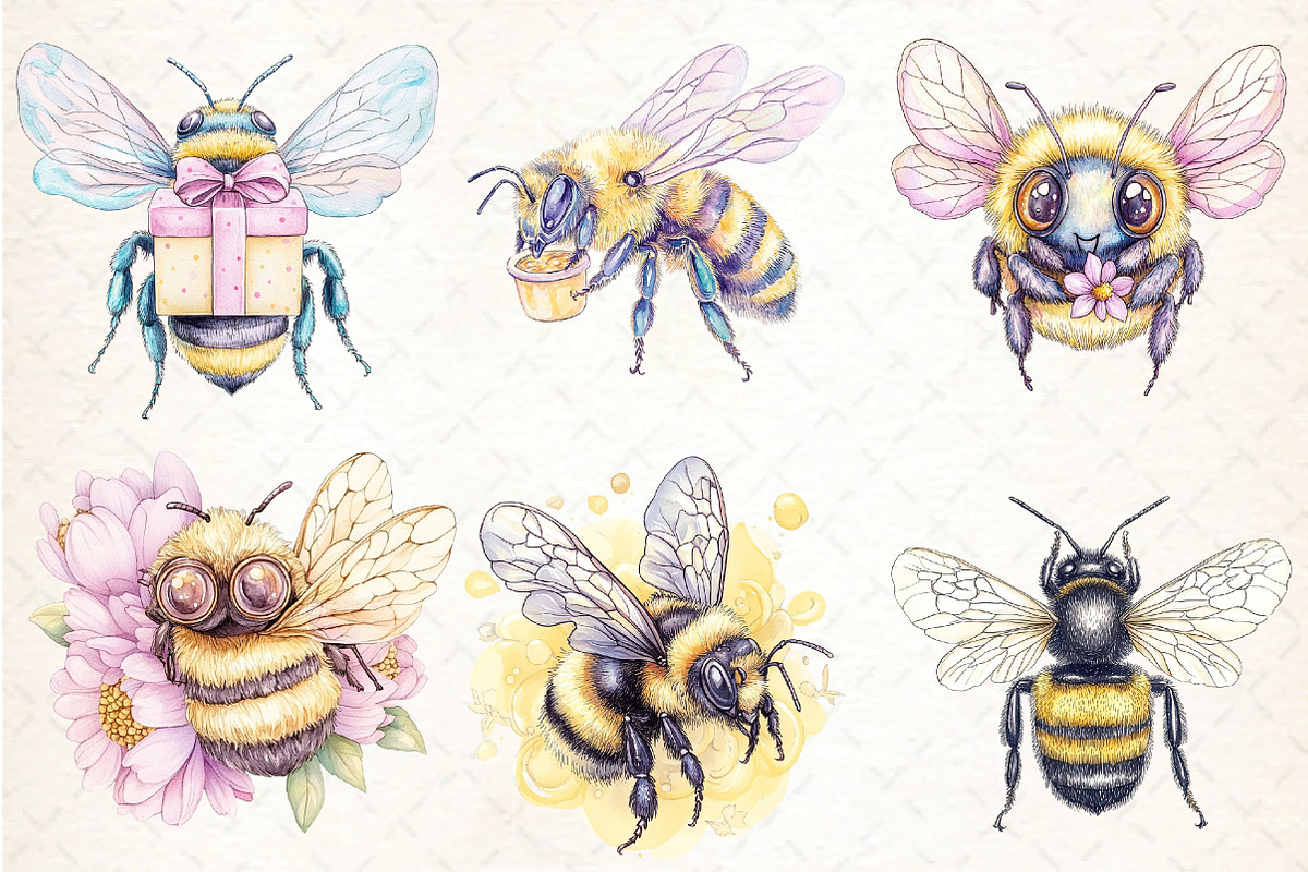 Watercolor  Bee  Clipar, an Illustration by DreamCafeArt (Photo 2 of 9)