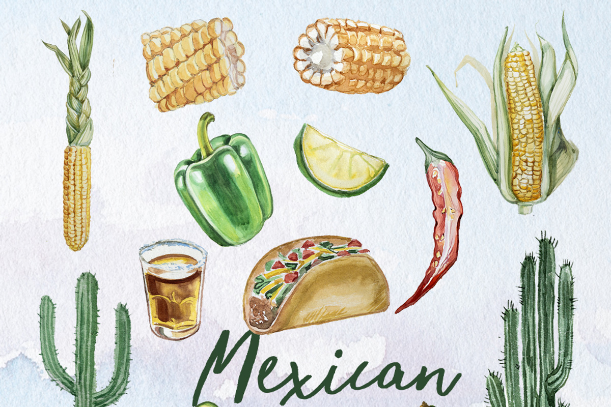 Hand Painted Mexican Fiesta Clipart, a Food Illustration by ArtCreationsDesign (Photo 2 of 10)