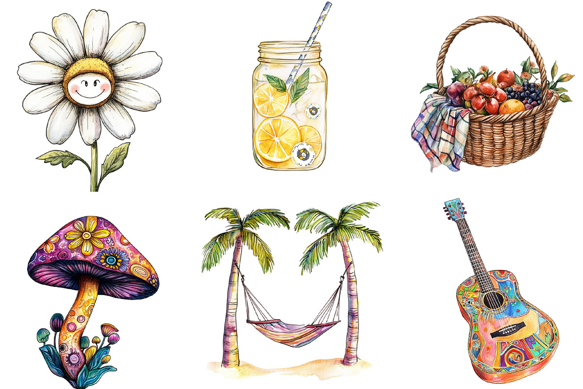 Hippie Summer Sublimation Clipart, an Illustration by SinaCreation (Photo 2 of 5)
