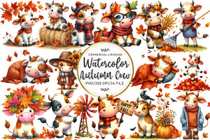 Watercolor Autumn Cow Clipart, an Illustration by OK Design