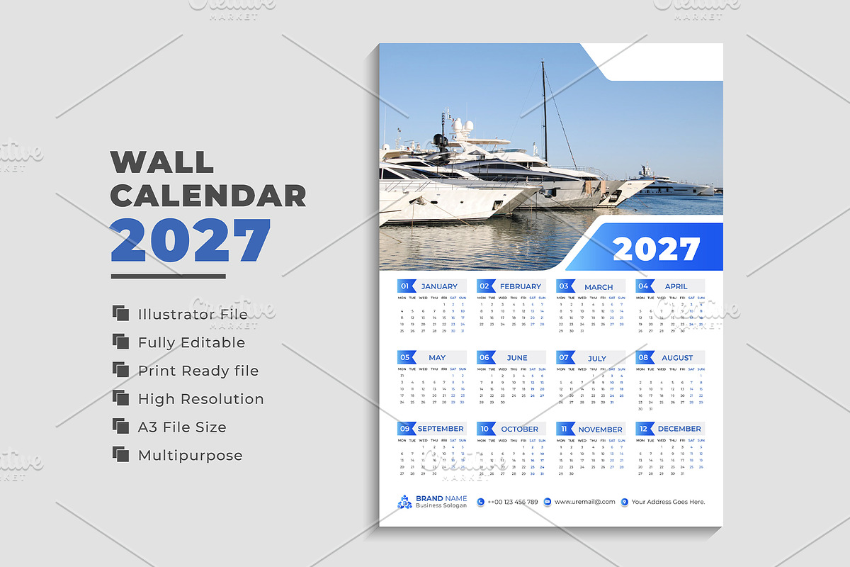 2027 Landscape Calendar Template, a Stationery Template by pixelcreatx (Photo 2 of 5)