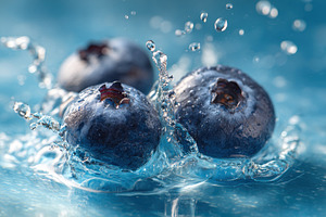 Fresh blueberries splash in water, a Photo by Beautiful things