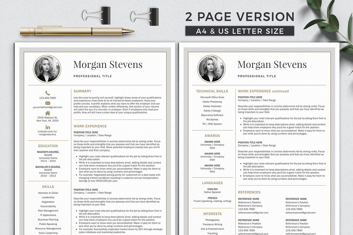 3 Page Resume Template CV with Photo, a Resume Template by Klamp Studio (Photo 3 of 10)