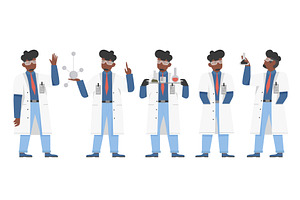 Afro Scientist in Various Lab Poses, an Illustration by Flashvector
