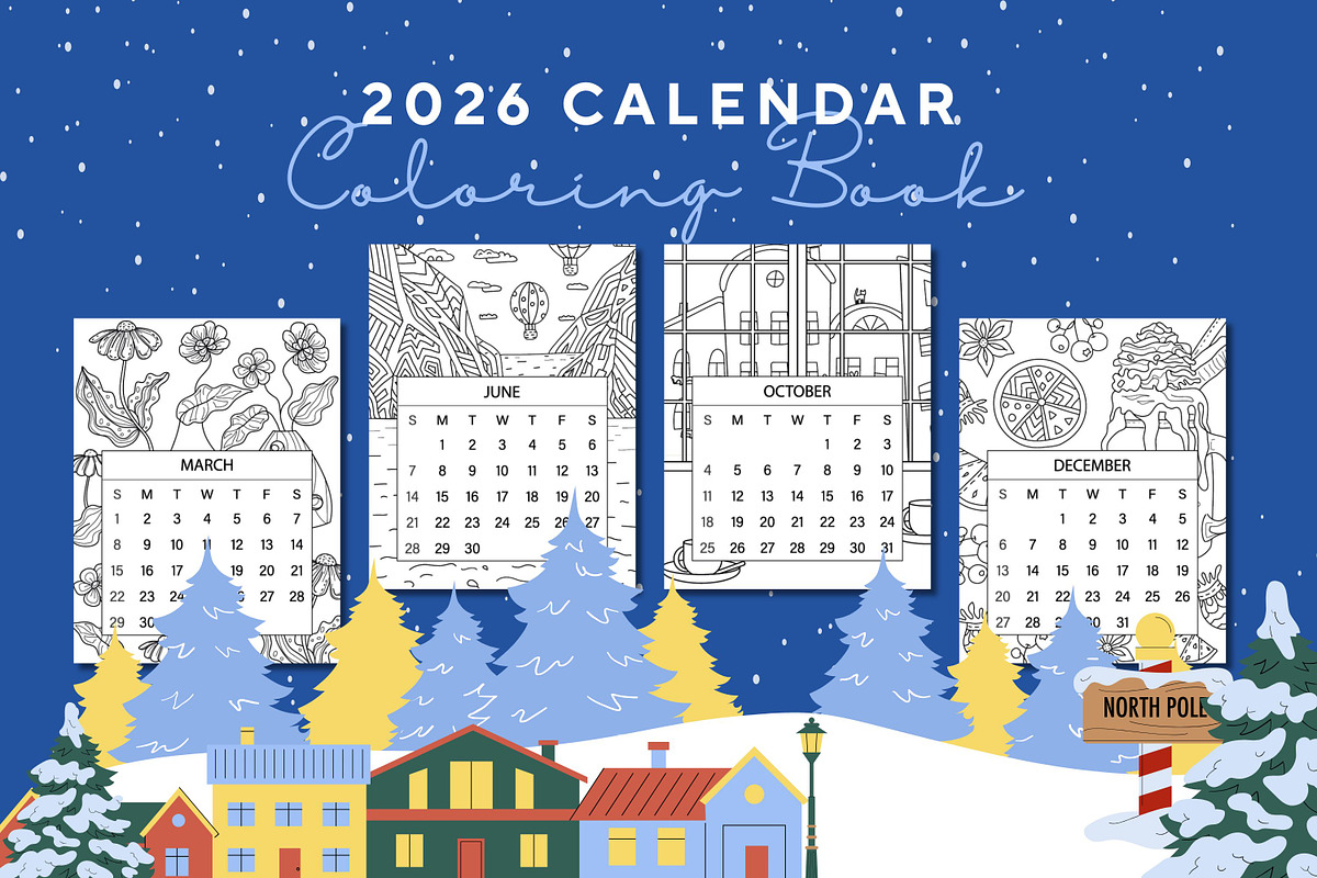 2026 CALENDAR | COLORING BOOK, a Seasonal Illustration by ChristinaDesigns (Photo 1 of 5)