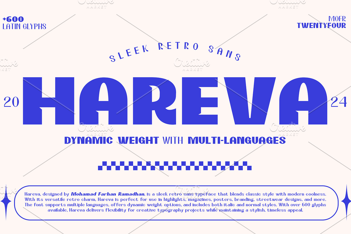 Hareva - Sleek Retro Sans, a Sans Serif Font by Mofr 24 (Photo 1 of 15)