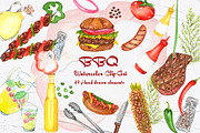 BBQ Watercolor Clip Art, a Food Illustration by BarvArt