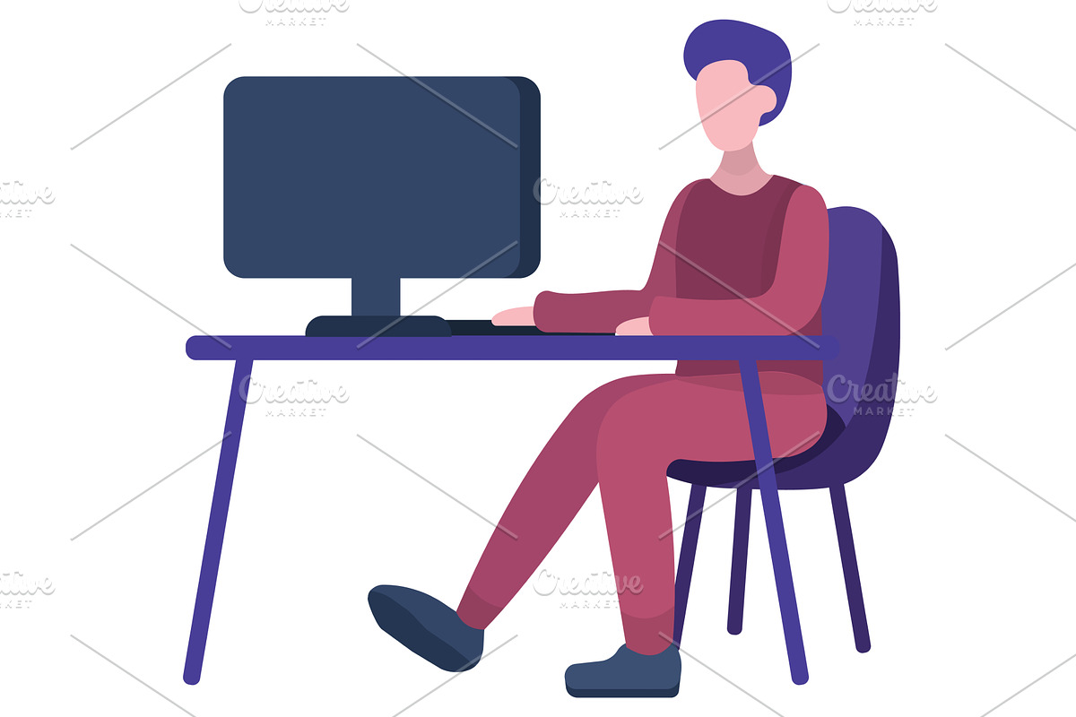 Man work on computer at office desk, a Person Illustration by vectorpointstudio