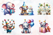 Elephant Birthday Watercolor Clipart, an Illustration by RobertsArt (Thumbnail 2 of 8)