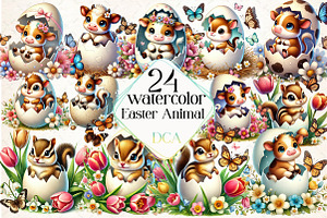 Easter Animal Sublimation Clipart, an Animal Illustration by DreamCafeArt