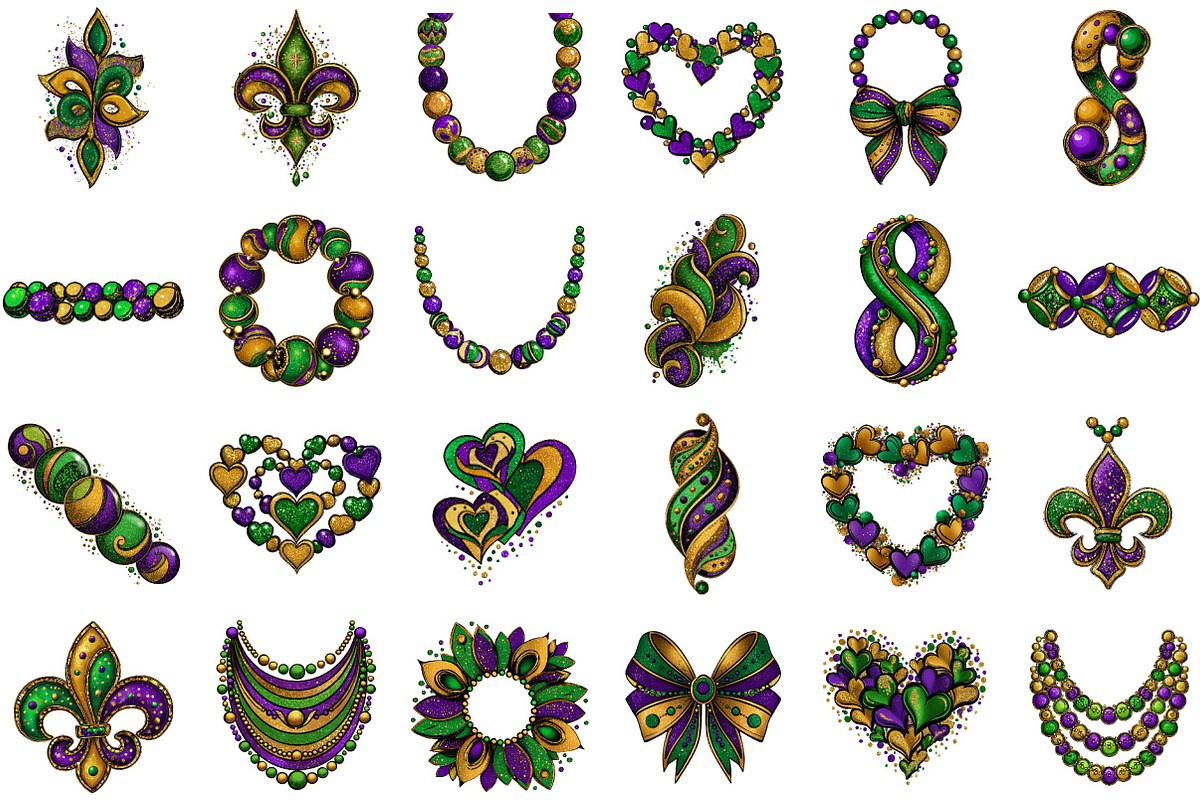 Watercolor Mardi Gras Beads Clipart, an Illustration by Sublimation Artist (Photo 2 of 6)