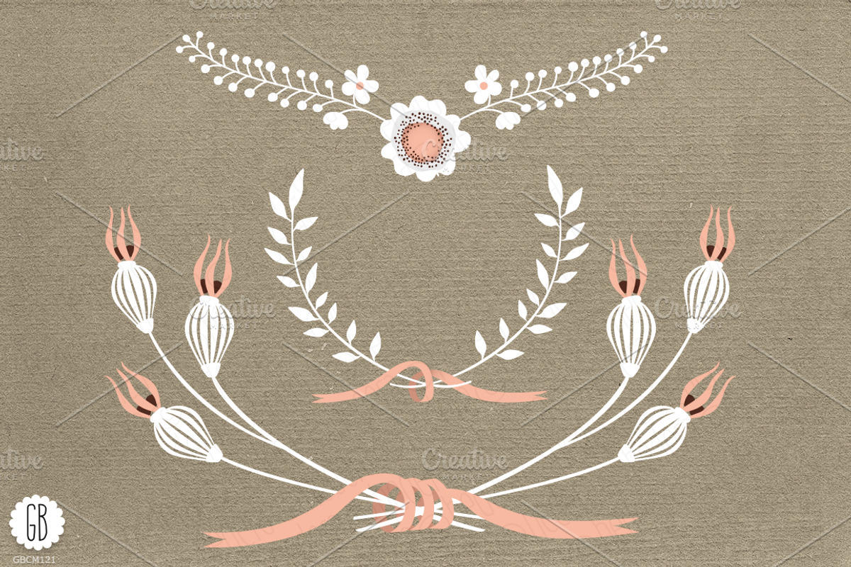 Floral wreaths laurels ribbons cream, an Illustration by GrafikBoutique (Photo 3 of 3)