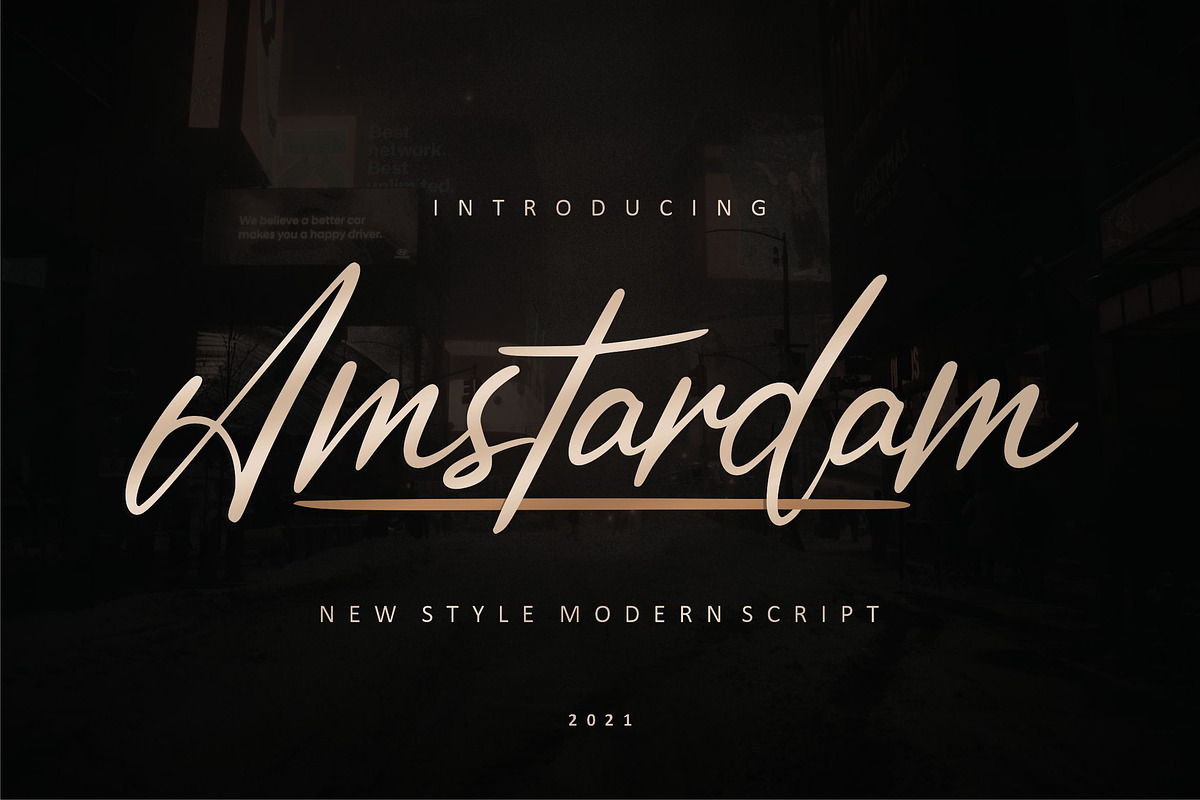 Amstardam | Modern Script Font, a Script Font by Banyumili Studio (Photo 1 of 6)