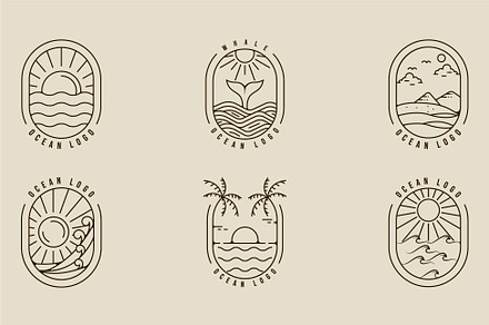 set of ocean or sea line art logo, a Branding & Logo Template by zyxroun shop
