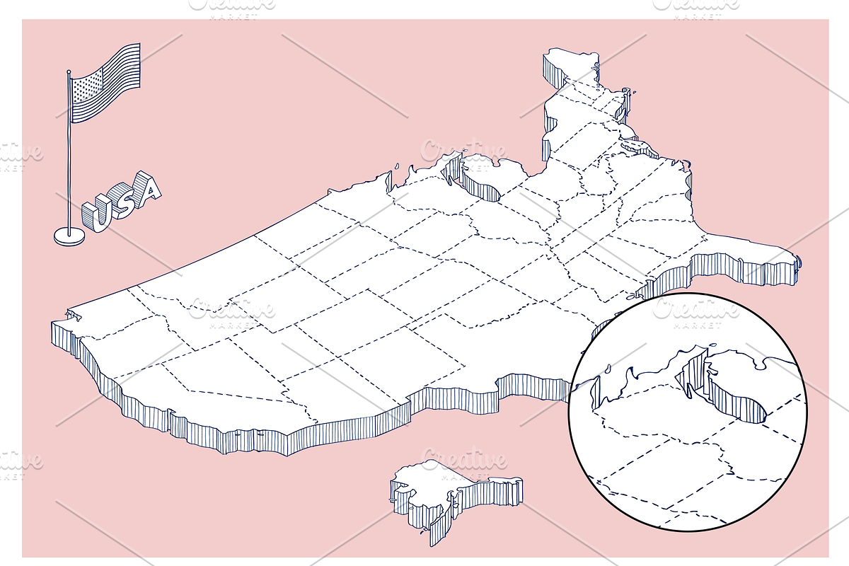 Isometric vector Map of the USA, an Education Illustration by Illustrationsforteachers (Photo 5 of 6)
