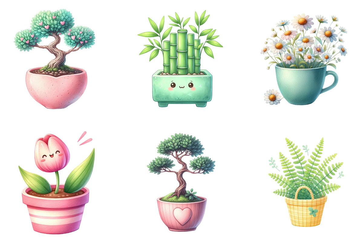 Watercolor Kawaii House Plant Clipar, an Illustration by DreamArtGraphic (Photo 2 of 5)