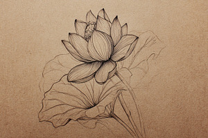 Drawing of a lotus flower on brown, a Photo by Pavel_design