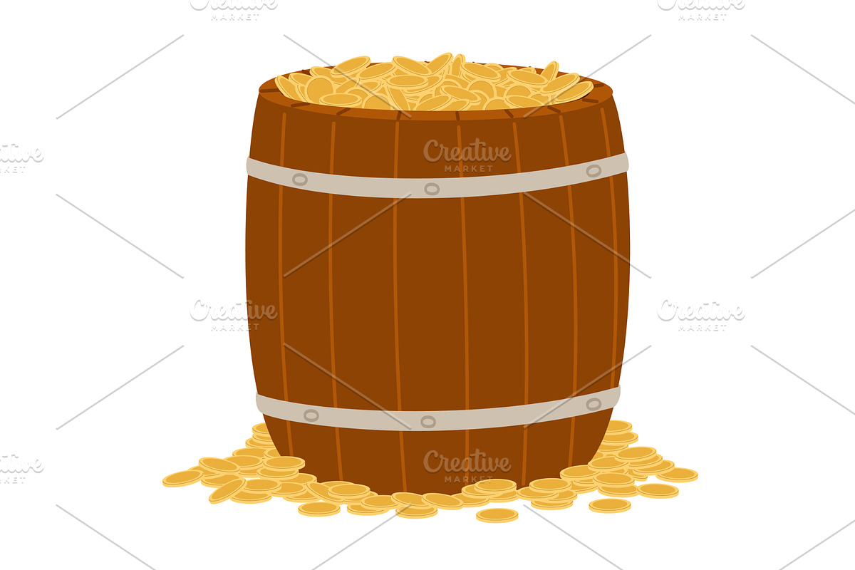Antique wooden barrel with gold, a Finance Illustration by Vectorbuum