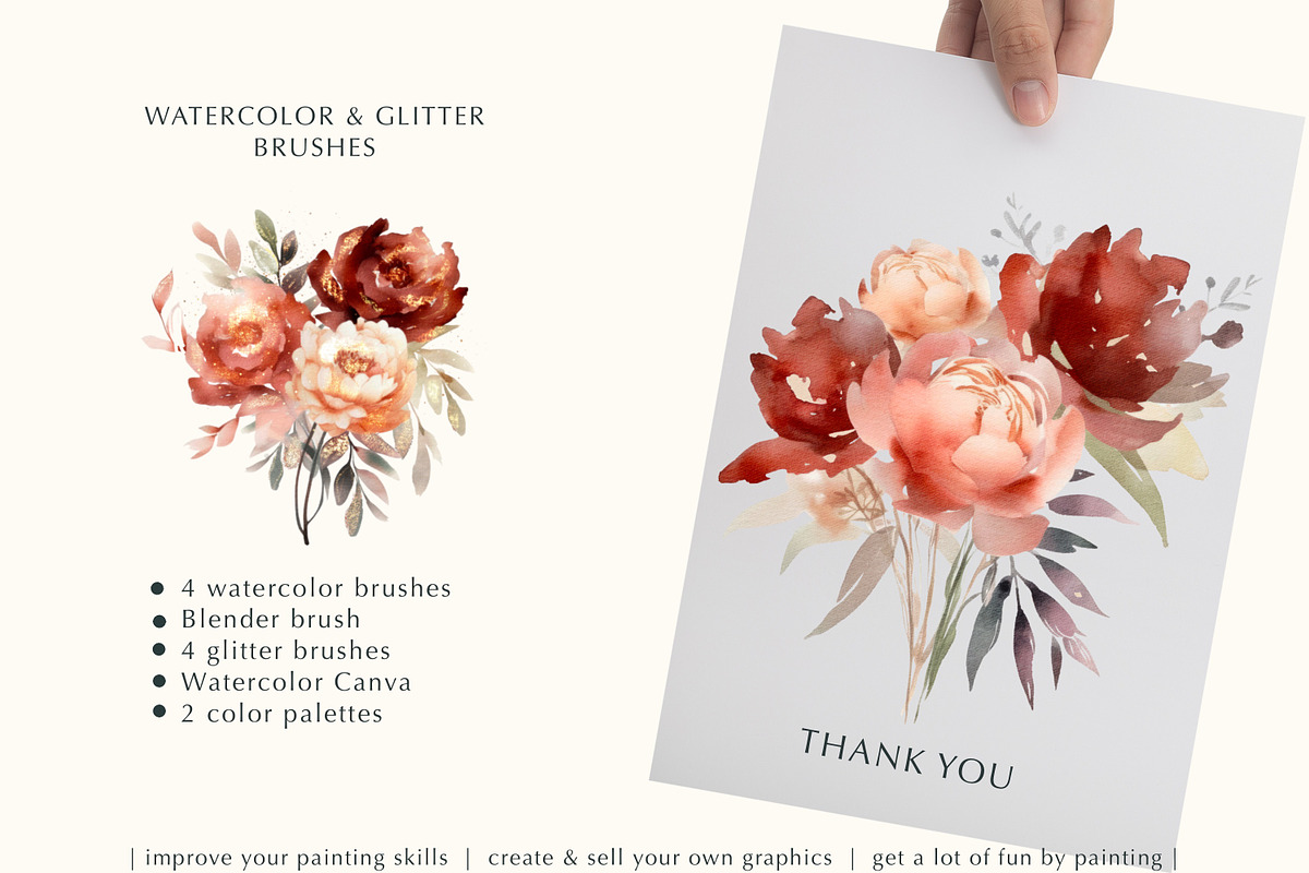 watercolor & glitter procreate brushes kit