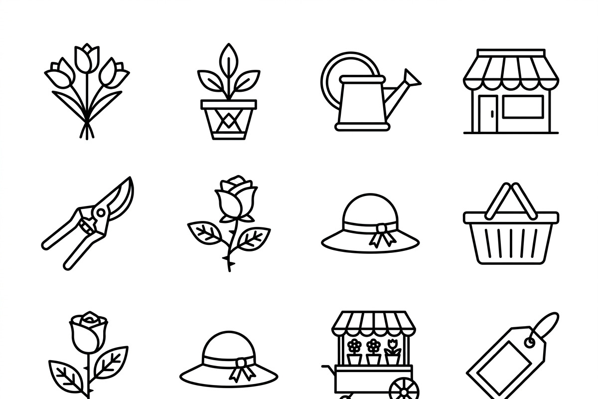 Bundles Set Flower Market Icons, an Outline Icon by adenpinkstore (Photo 2 of 12)