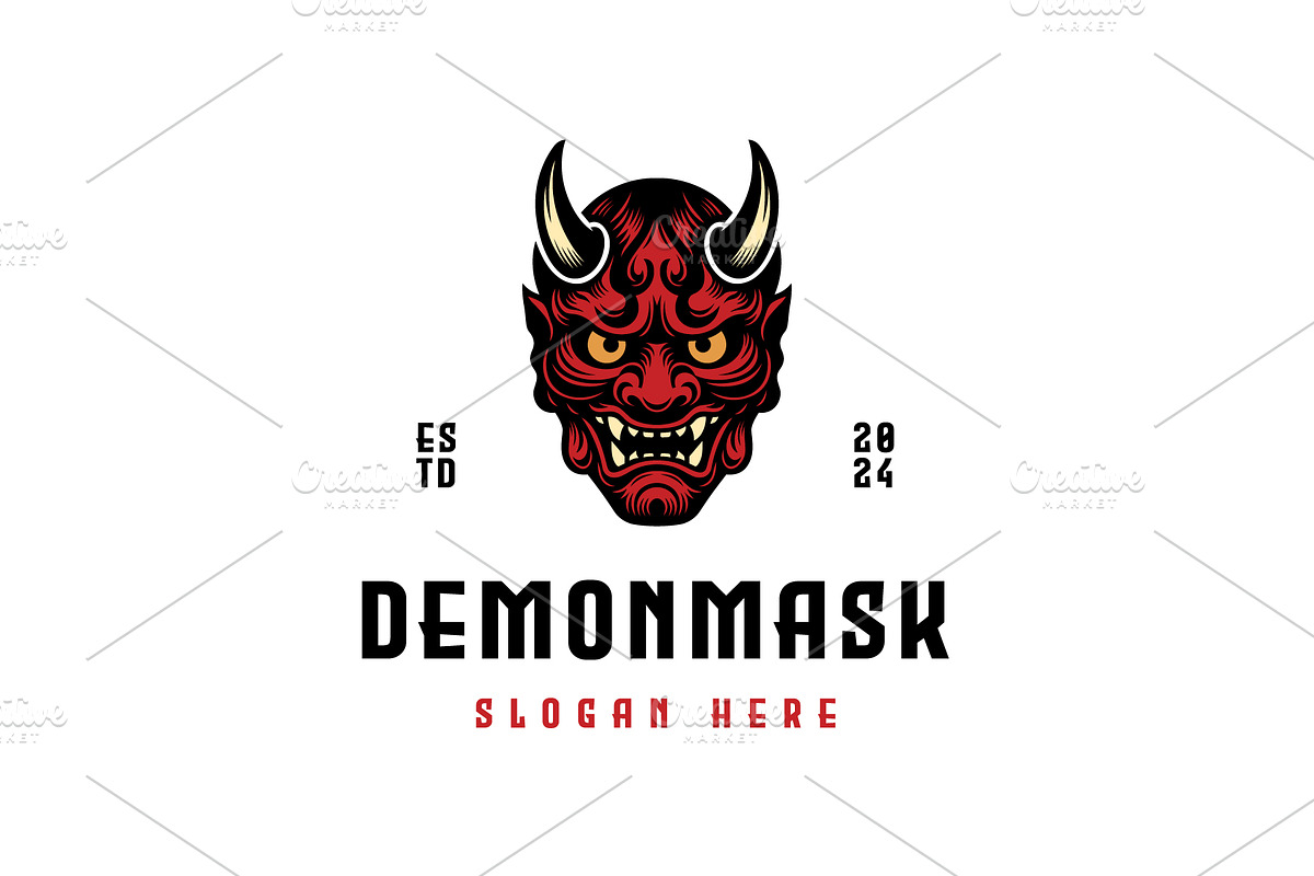 Demon Oni Mask Logo, a Branding & Logo Template by Pixes (Photo 1 of 3)