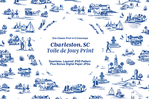 Charleston, SC Toile de Jouy Pattern, a Pattern Graphic by Hughes Studio