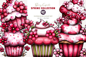 Whimsical Spring Cupcake Clipart, an Illustration by CreationArt