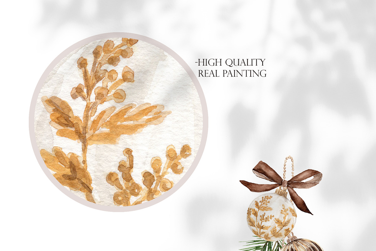 Gold Christmas Watercolor Clipart, a Decorative Illustration by Beigetime (Photo 3 of 18)