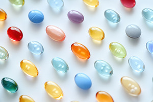 Colorful assortment of pills & capsu, a Photo by Pavel_design