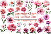 Dusty Pink Flowers Clipart, an Illustration by DreamCafeArt (Thumbnail 1 of 7)
